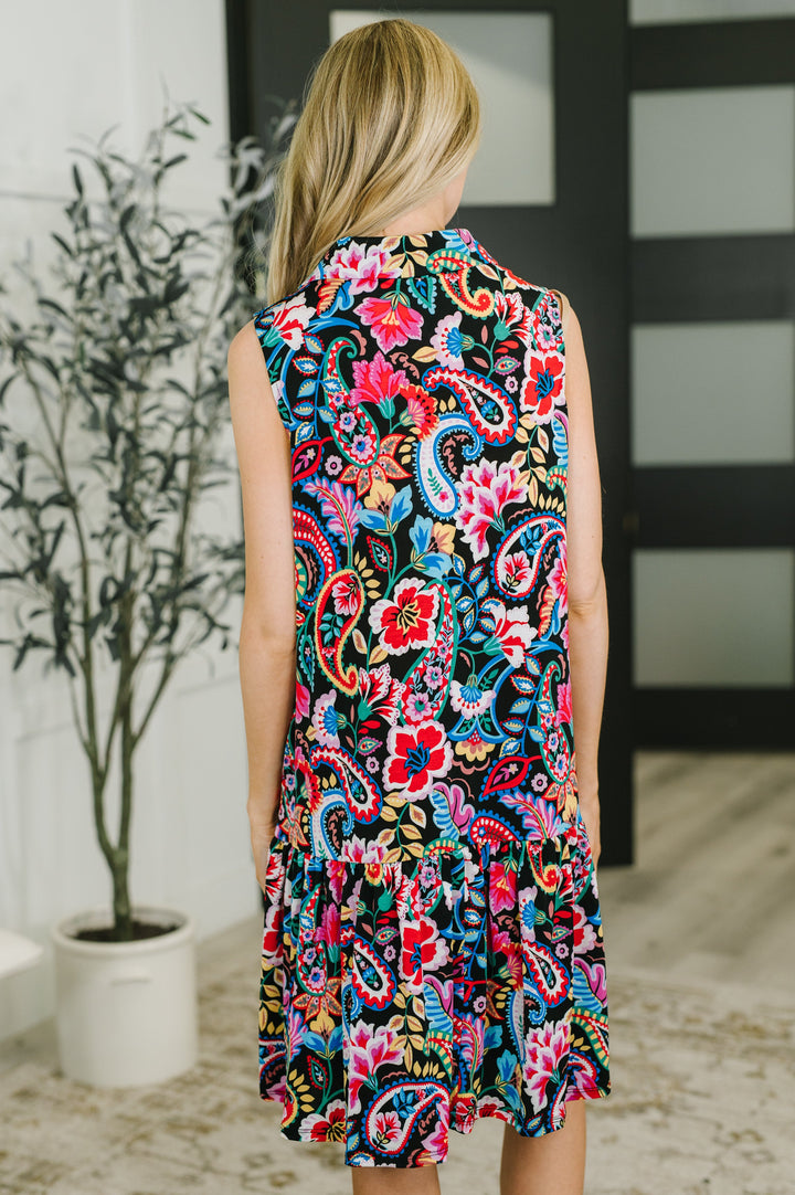 Coral Sands Collared Tank Dress in Dark Floral Paisley - 4/27