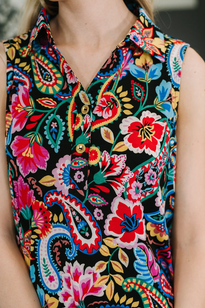 Coral Sands Collared Tank Dress in Dark Floral Paisley - 4/27