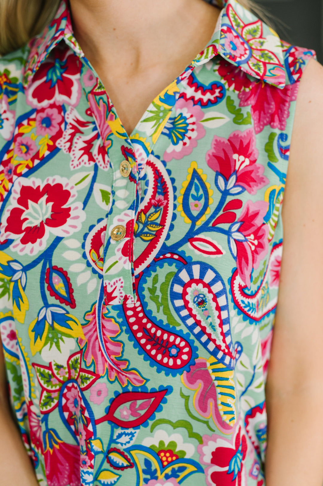 Coral Sands Collared Tank Dress in Light Floral Paisley - 4/27