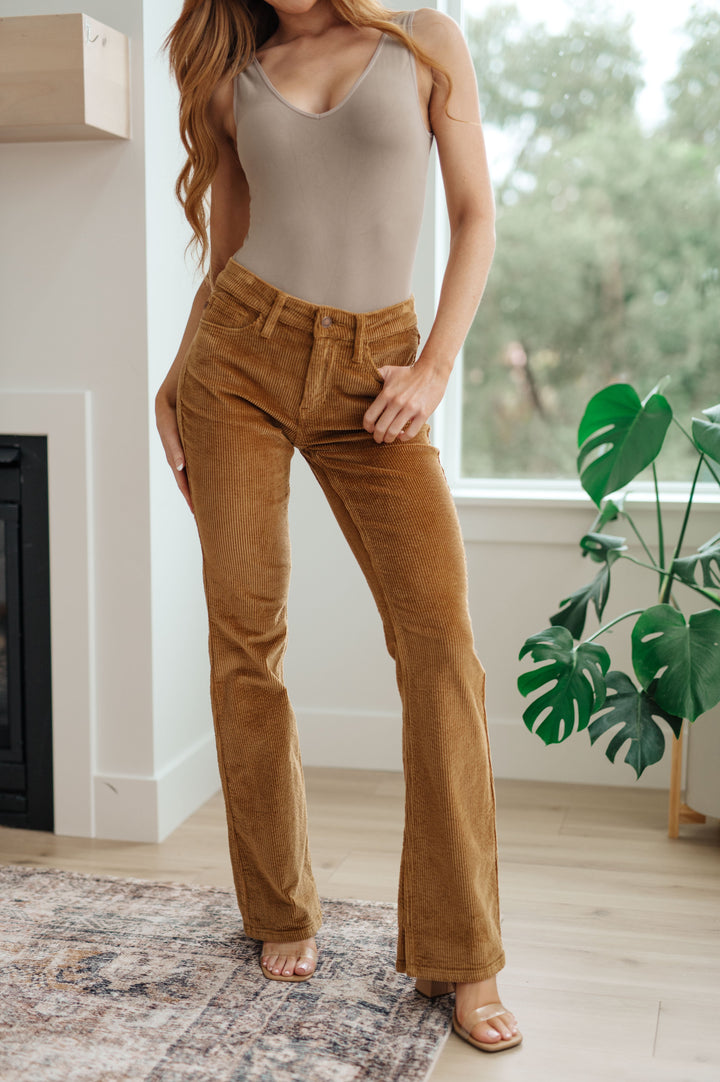 Cordelia Bootcut Corduroy Pants in Camel by Judy Blue