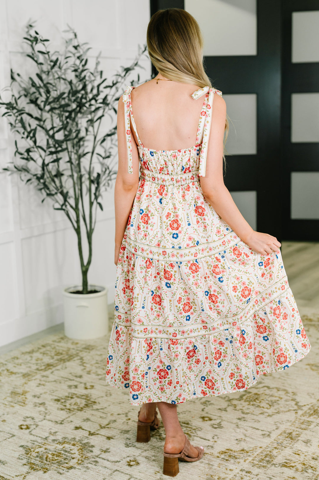 Country Crush Adjustable Strap Dress in Cream and Red