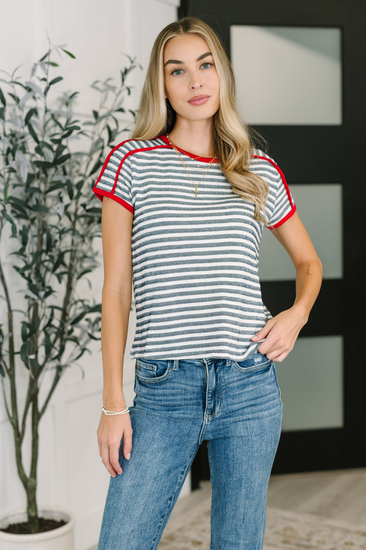 Country Stripe Casual Tee in Navy White - 5/21