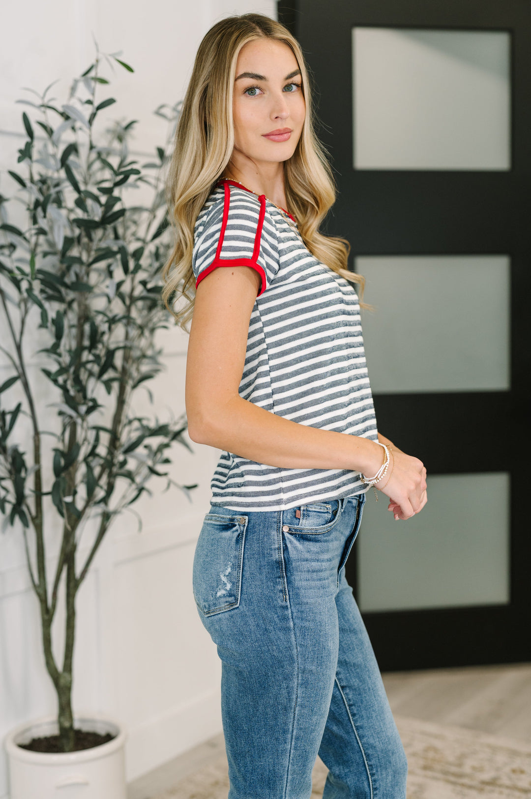 Country Stripe Casual Tee in Navy White - 5/21