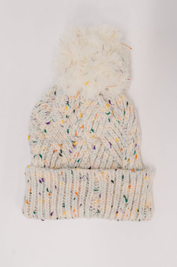 Cover Your Ears Pom Pom Beanie in Ivory - 12/15