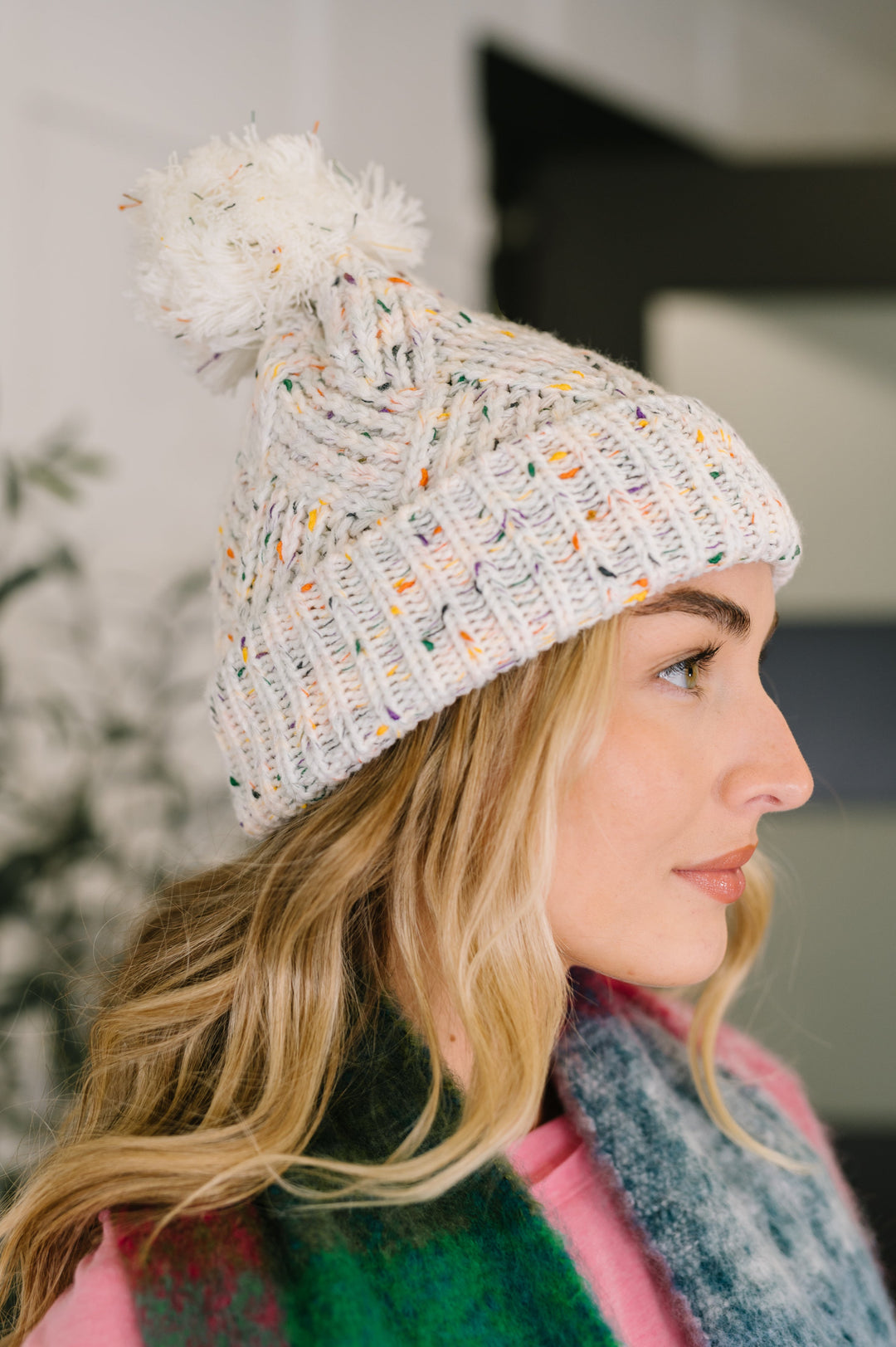 Cover Your Ears Pom Pom Beanie in Ivory - 12/15