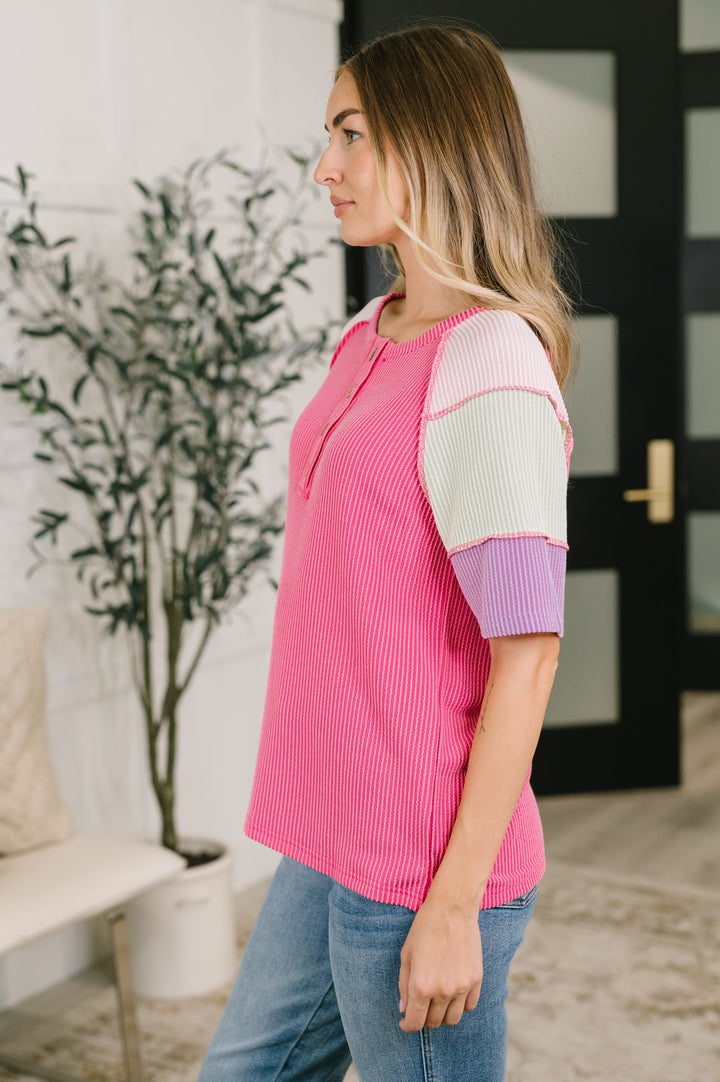 Cozy Collage Color Block Henley Top - 8/11