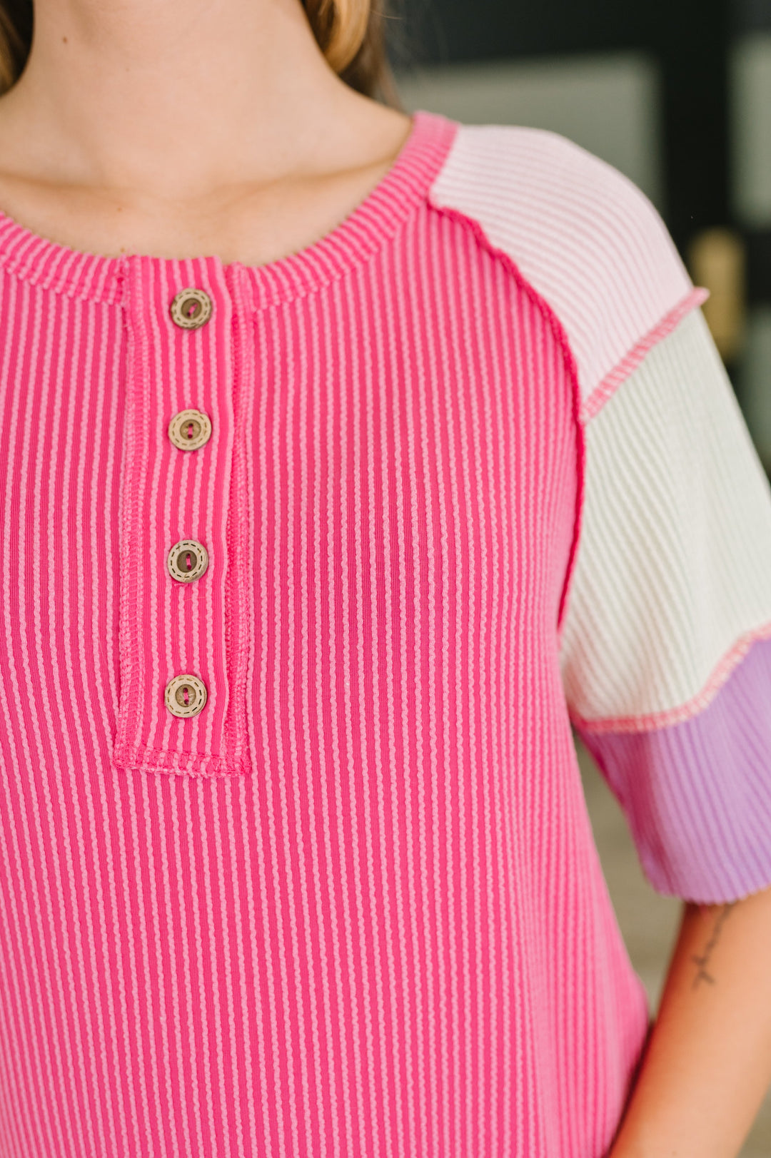 Cozy Collage Color Block Henley Top - 8/11