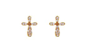 Cubic Zirconia Cross Stud Earrings - Gold