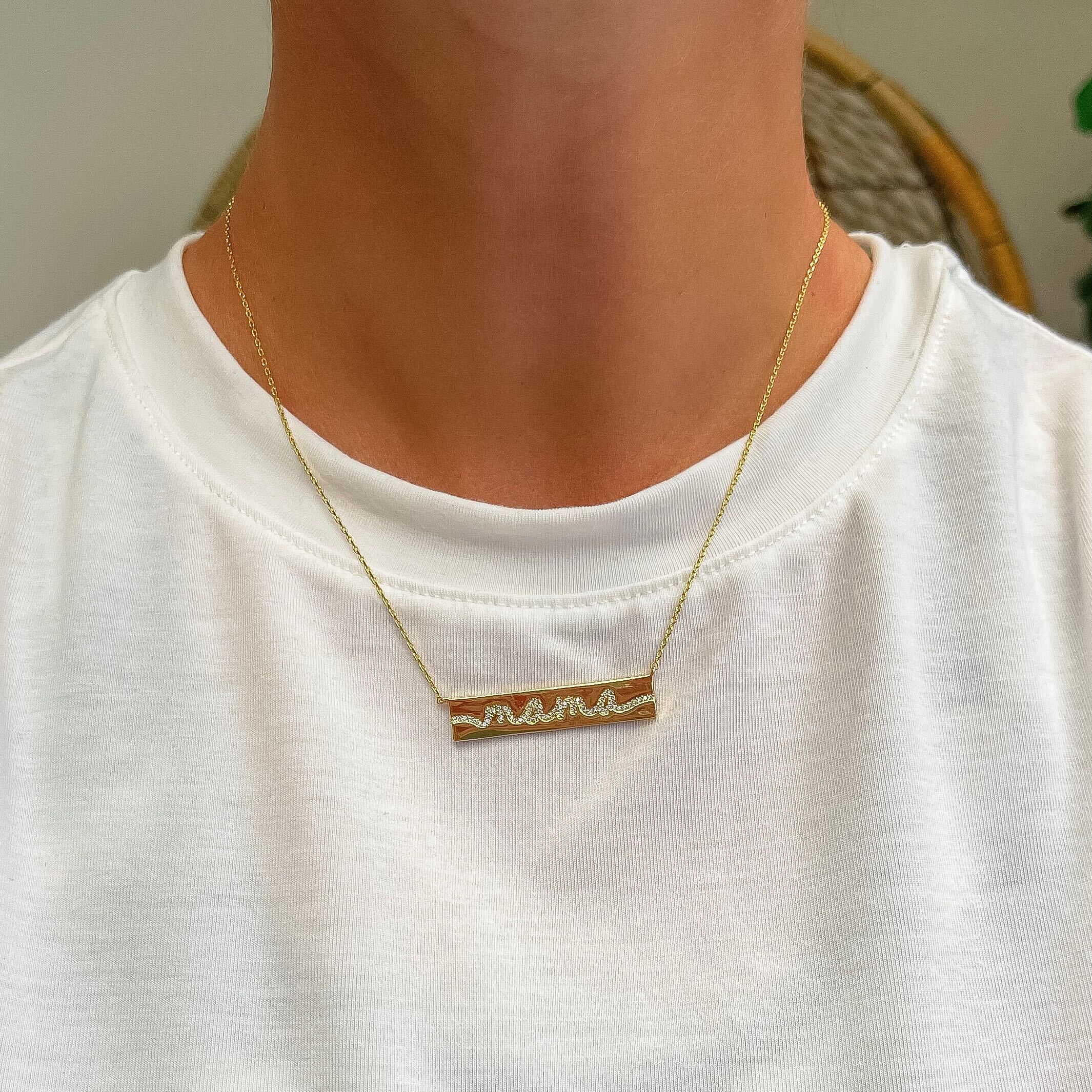 Cubic Zirconia 'mama' Bar Pendant Necklaces