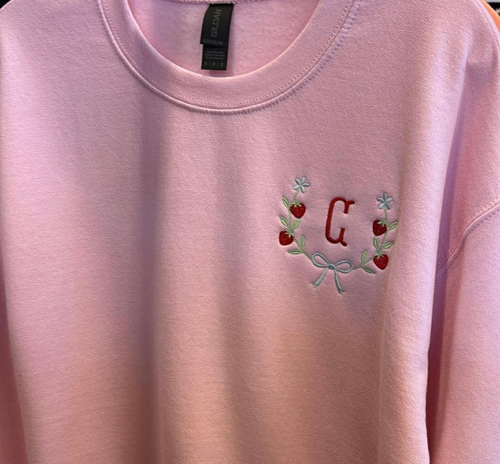by PrepO: Strawberry Fields Initial Sweatshirt (Ships in 2-3 Weeks)