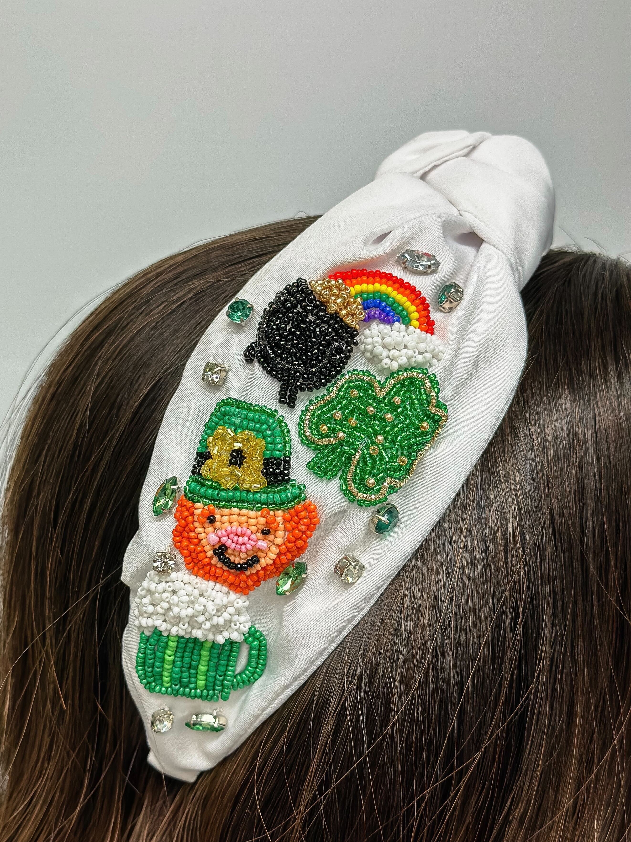 St. Patrick's Scene Beaded Embellished Headband - White