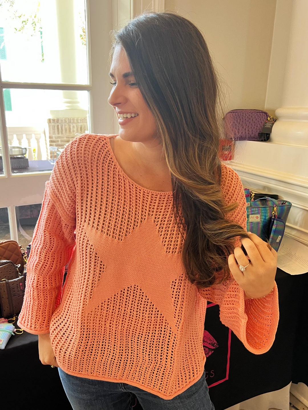 Star Sheer Sweater by POL - Peach