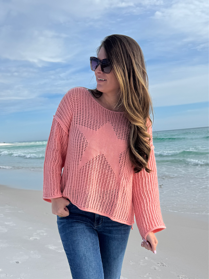 Star Sheer Sweater by POL - Peach