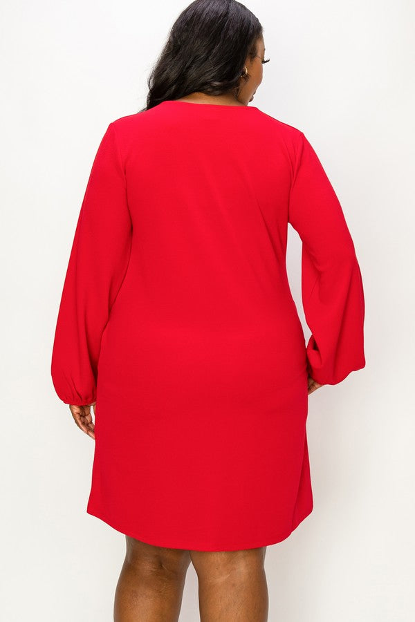 Long Sleeve Shift Dress - Crimson by Yelete