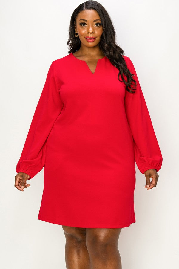 Long Sleeve Shift Dress - Crimson by Yelete