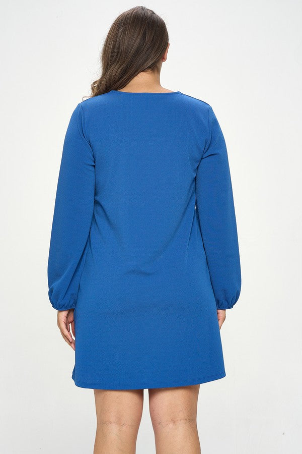 Long Sleeve Shift Dress - Royal Blue by Yelete