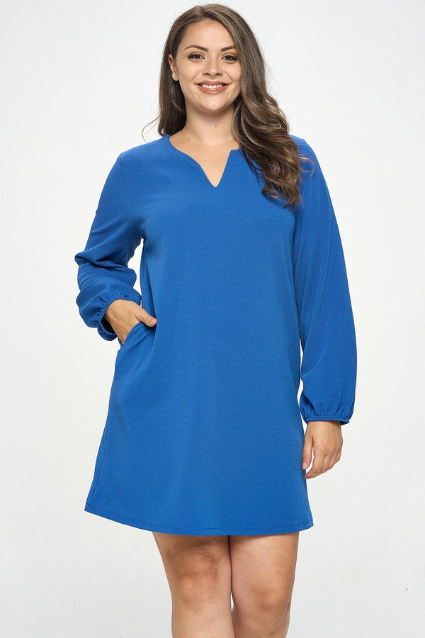 Long Sleeve Shift Dress - Royal Blue by Yelete