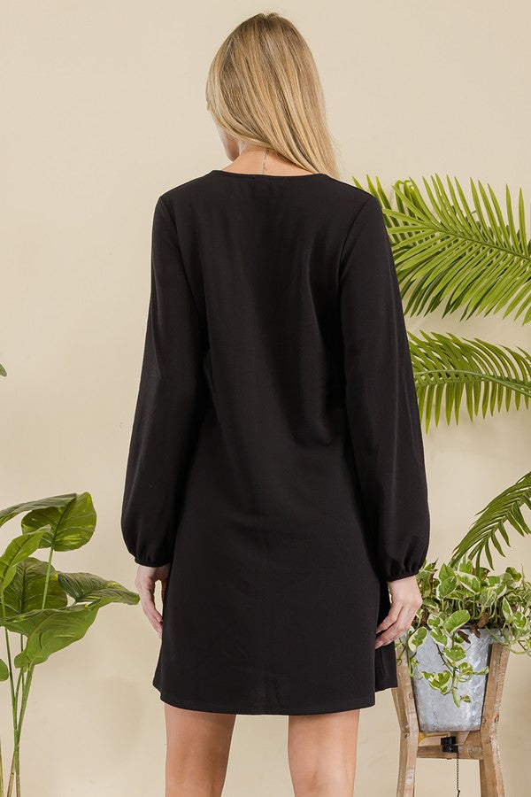 Long Sleeve Shift Dress - Black by Yelete