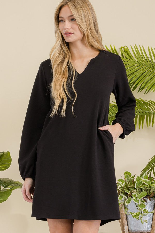 Long Sleeve Shift Dress - Black by Yelete