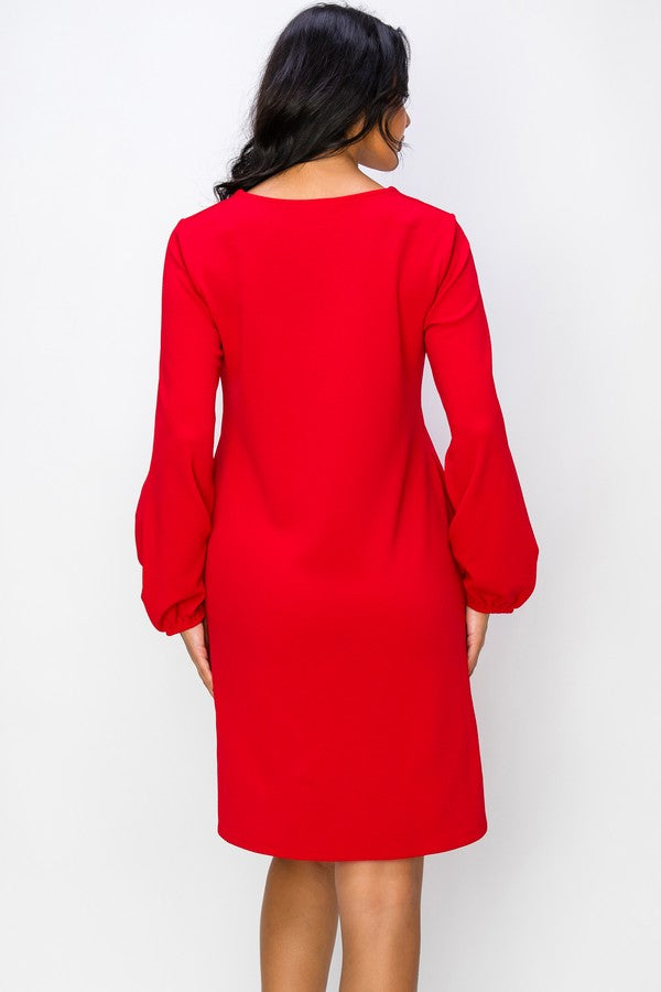 Long Sleeve Shift Dress - Crimson by Yelete