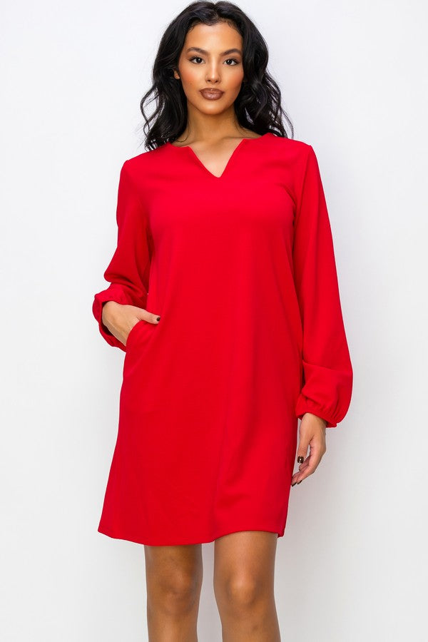 Long Sleeve Shift Dress - Crimson by Yelete
