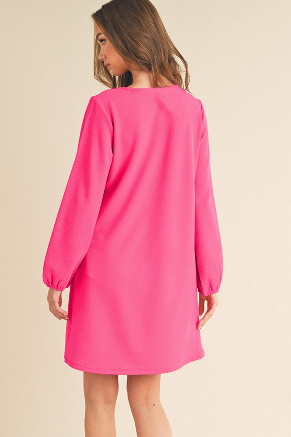Long Sleeve Shift Dress - Fuchsia by Yelete
