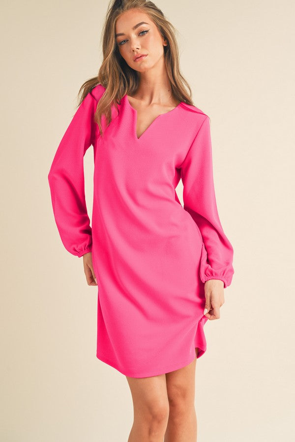 Long Sleeve Shift Dress - Fuchsia by Yelete