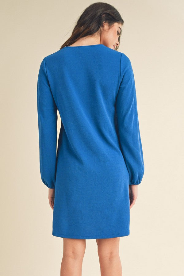 Long Sleeve Shift Dress - Royal Blue by Yelete