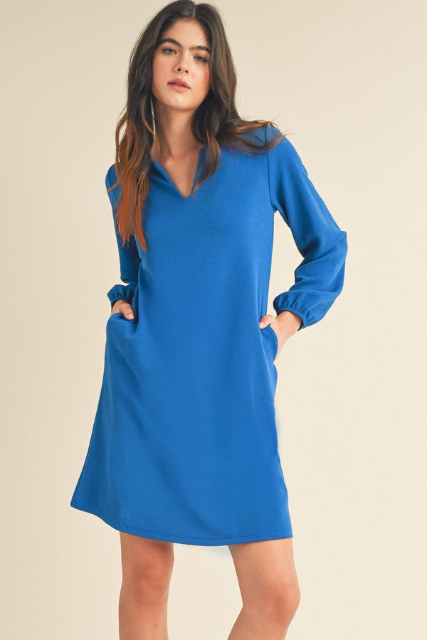 Long Sleeve Shift Dress - Royal Blue by Yelete