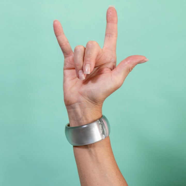Silver Lining – Vintage Lucite Clamper Bracelet by Leetie Lovendale (Preorder: Ships in 2-3 Weeks)