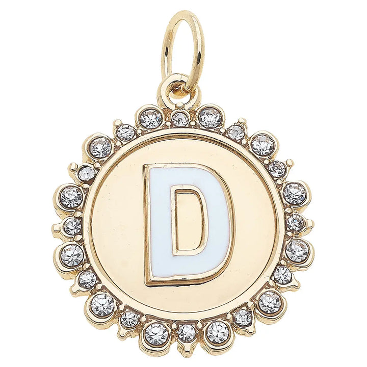 Rhinestone Initial Letter Disc Charm in Shiny Gold By Canvas