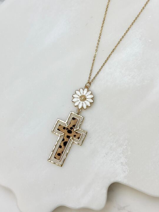 Daisy Cross Pendant Necklace - Spotted