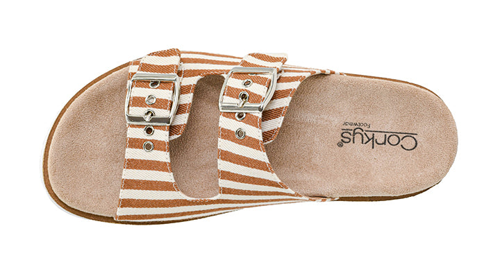 Dash Double Strap Sandals - Tan Natural Stripe by Corkys