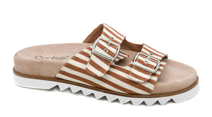 Dash Double Strap Sandals - Tan Natural Stripe by Corkys