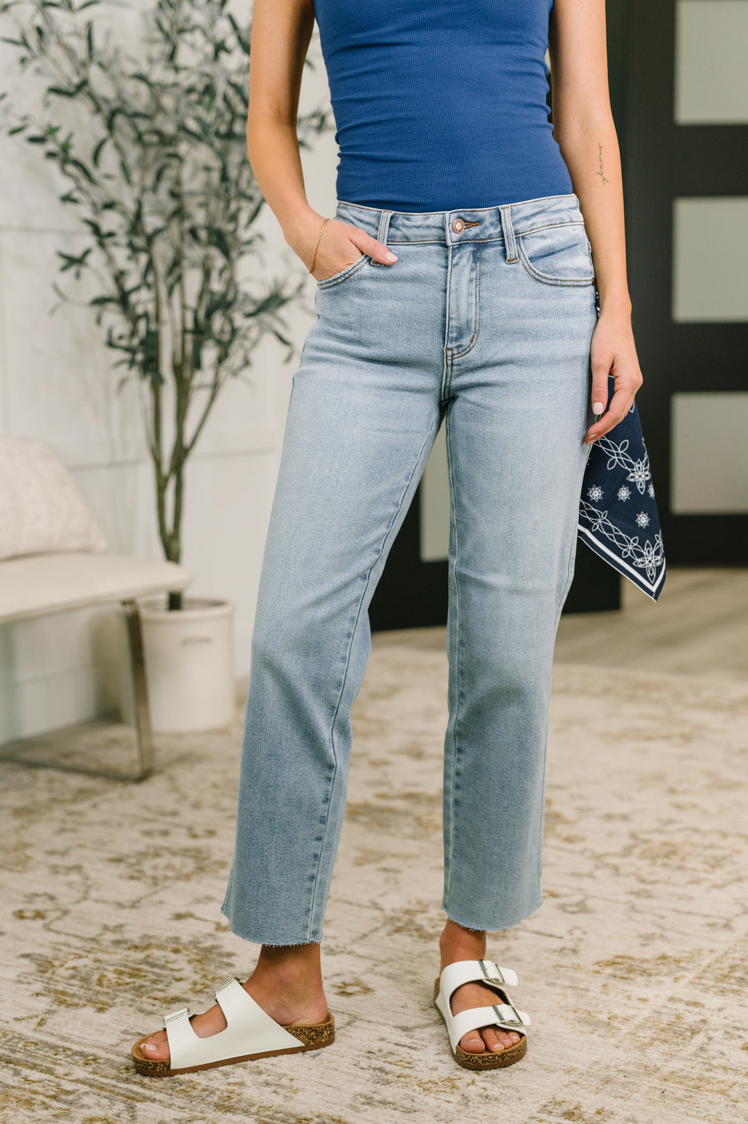 Dawn Mid Rise Ankle Straight w Bandana Loop by Judy Blue