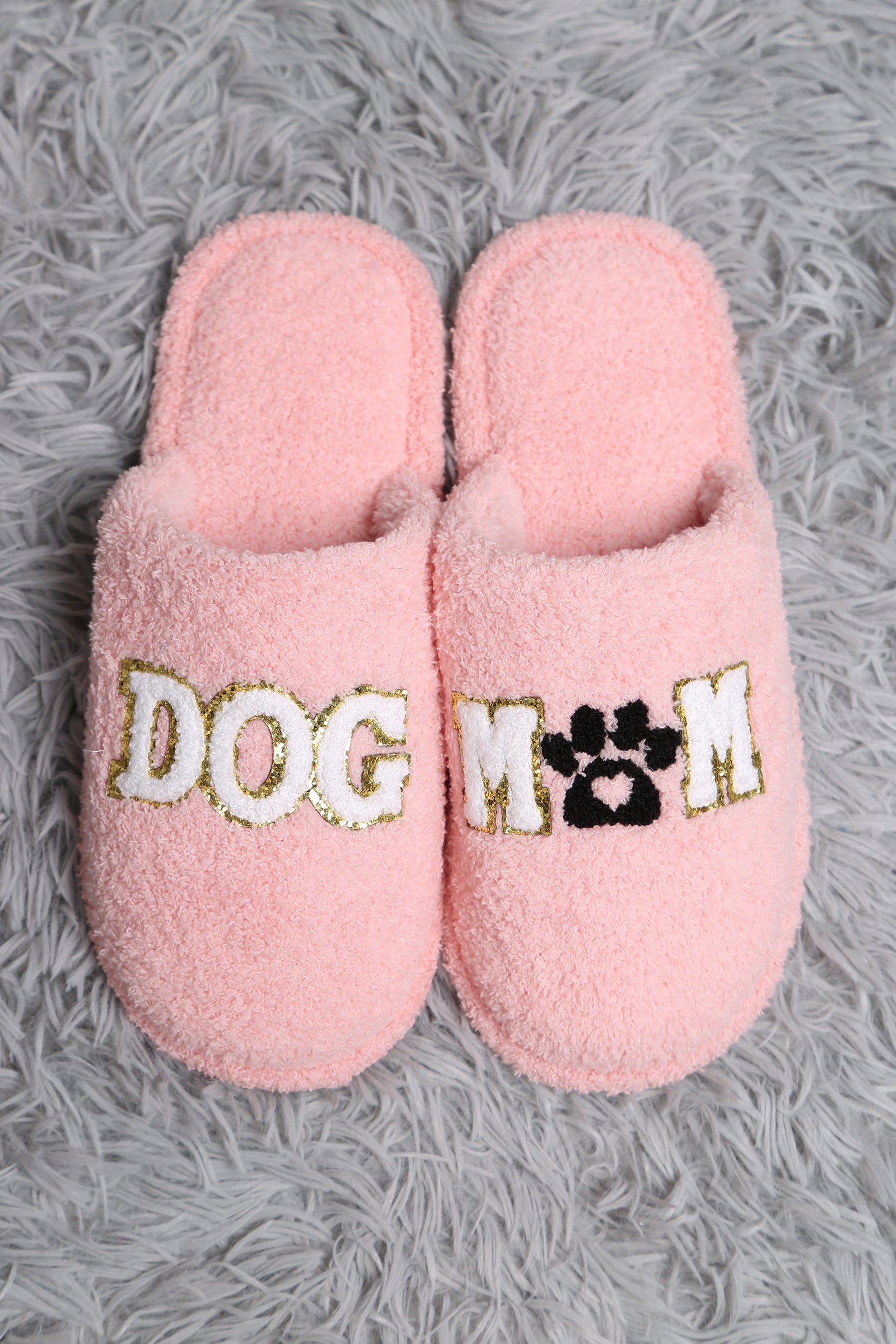 'Dog Mom' Embroidered Fuzzy Slippers