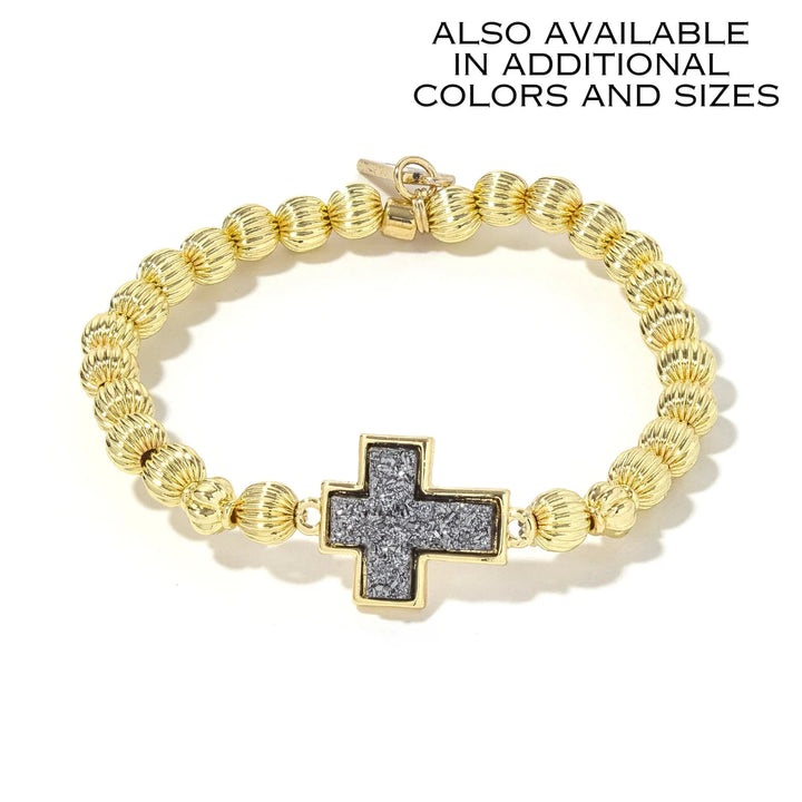 Druzy Cross Bracelet - Gold By Erimish (Ships in 2-3 Weeks)