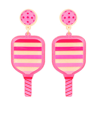 Pink Stripe Pickleball Paddle Drop Earrings