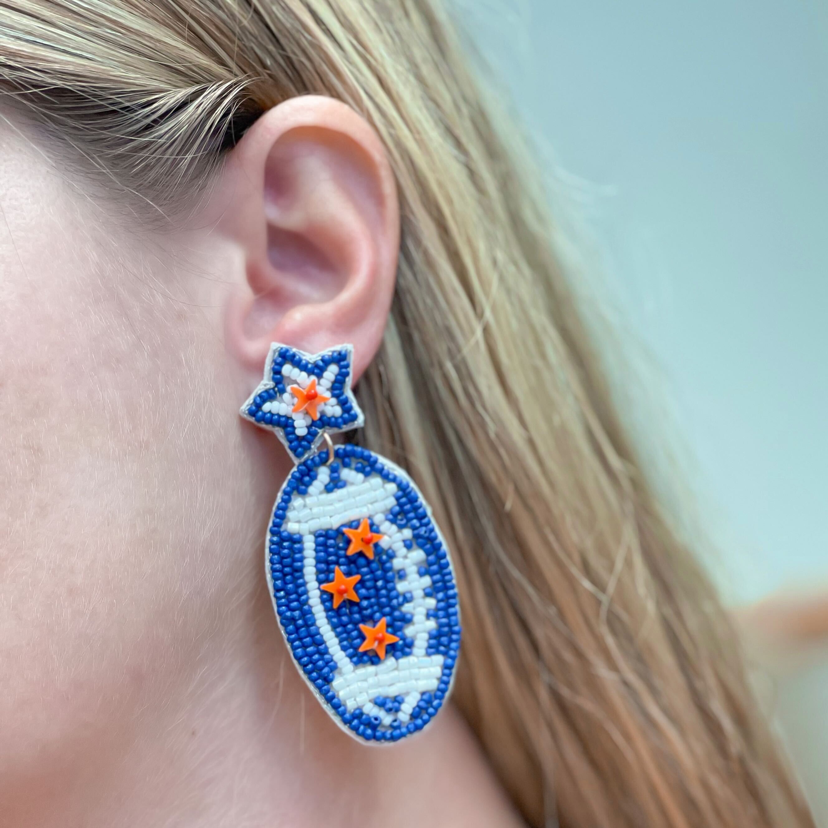 Blue & Orange Football Dangle Earrings