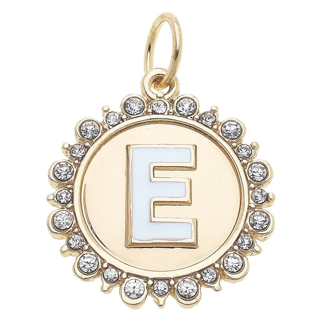 Rhinestone Initial Letter Disc Charm in Shiny Gold By Canvas