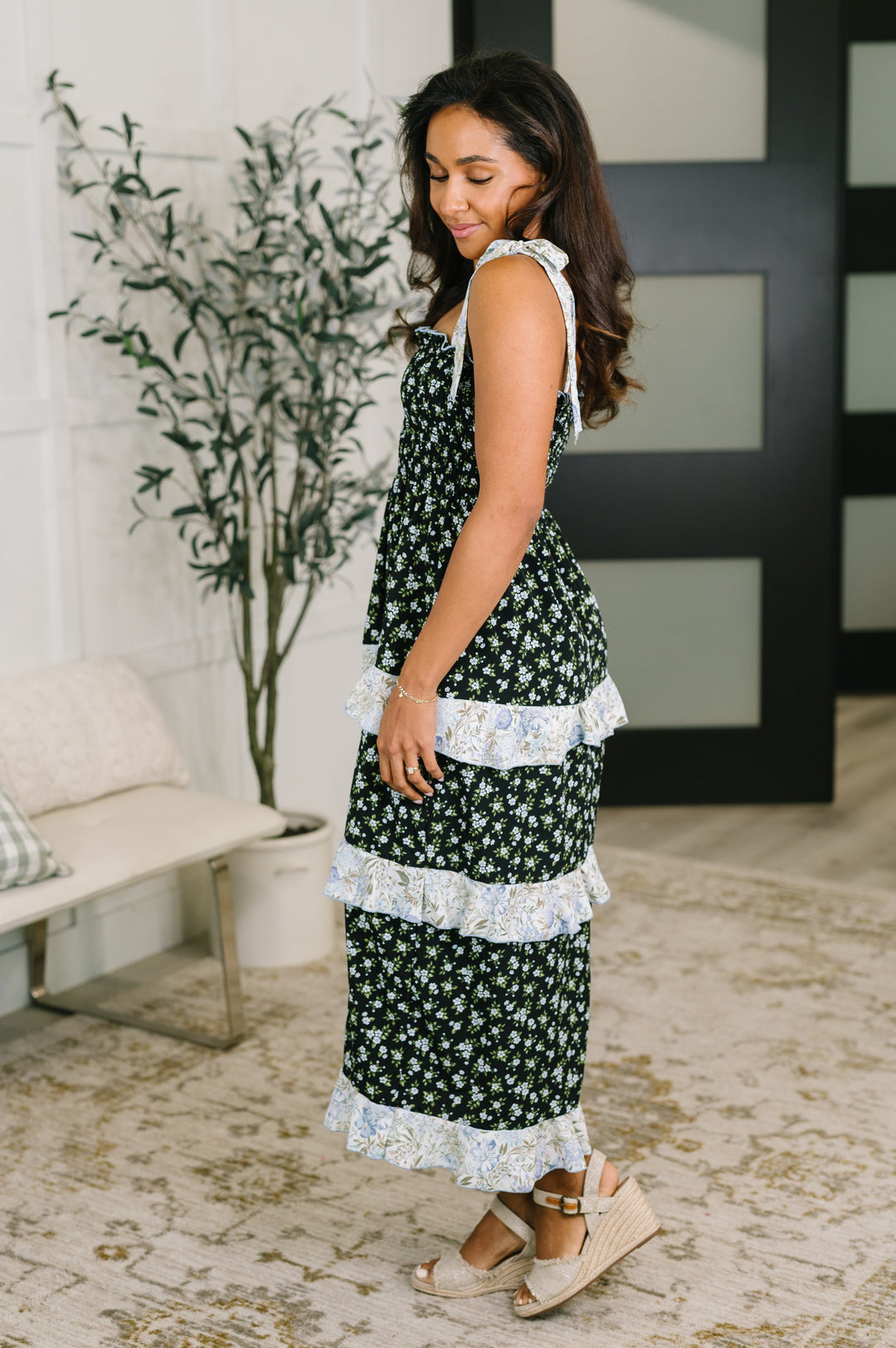 Elegant Edge Tiered Maxi Dress in Navy - 7/21