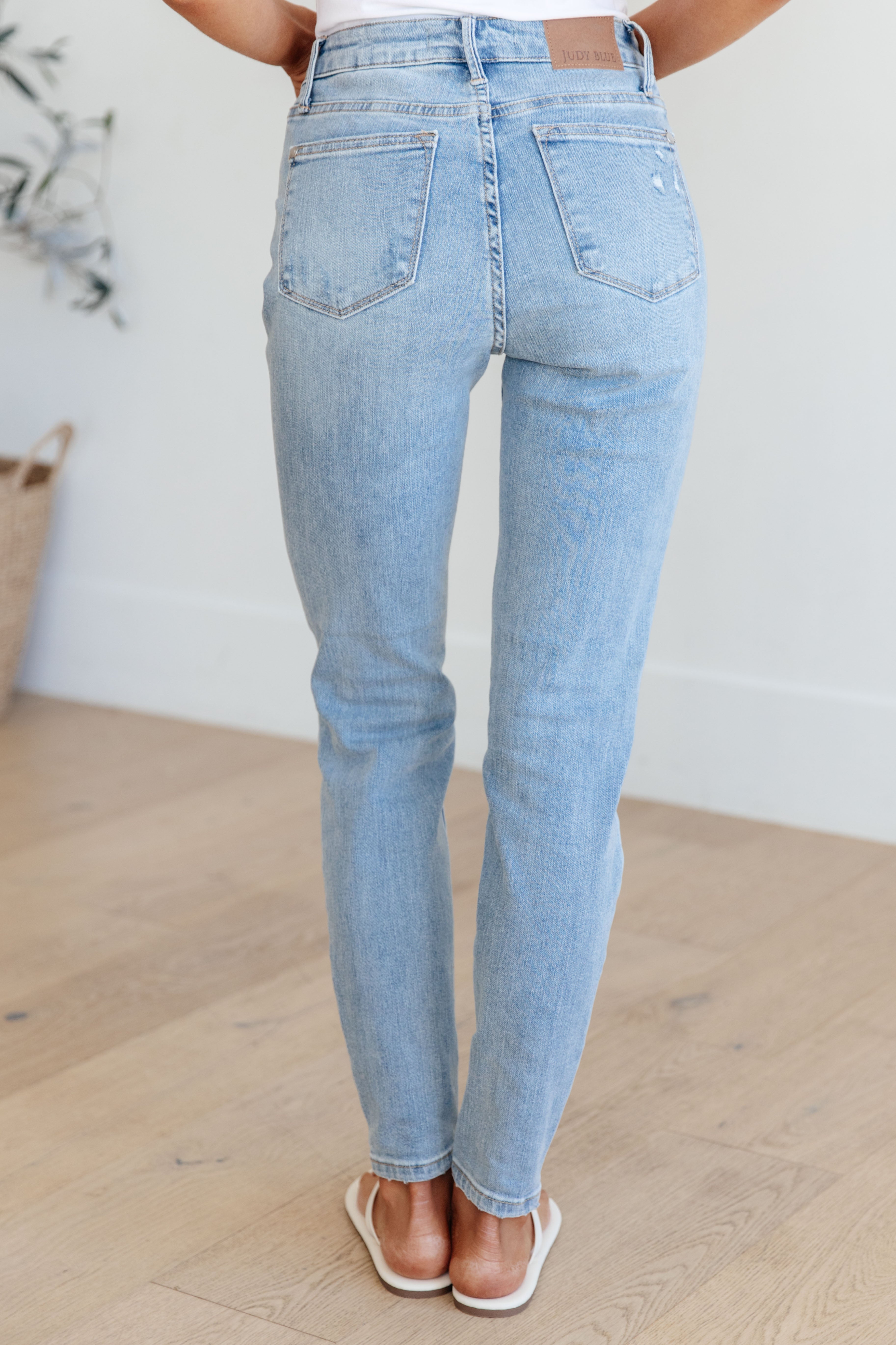 Eloise Mid Rise Control Top Distressed Skinny Jeans by Judy Blue