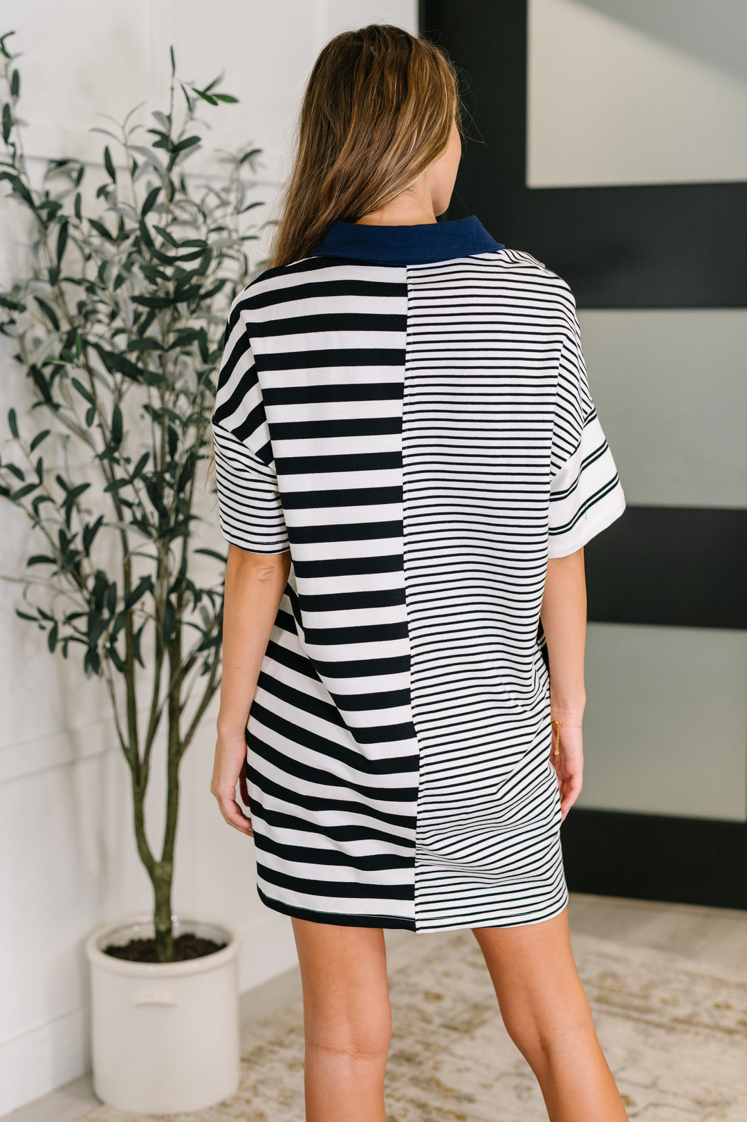 Everlasting Love Striped Collared Dress in Black and Navy - 3/30