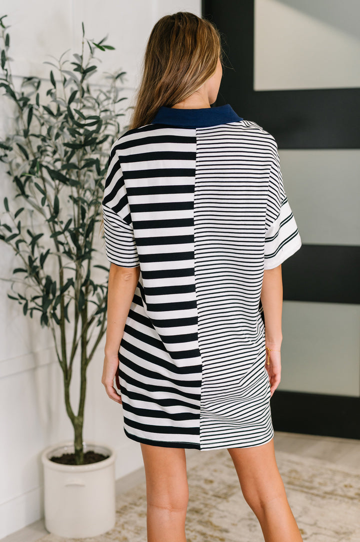 Everlasting Love Striped Collared Dress in Black and Navy - 3/30