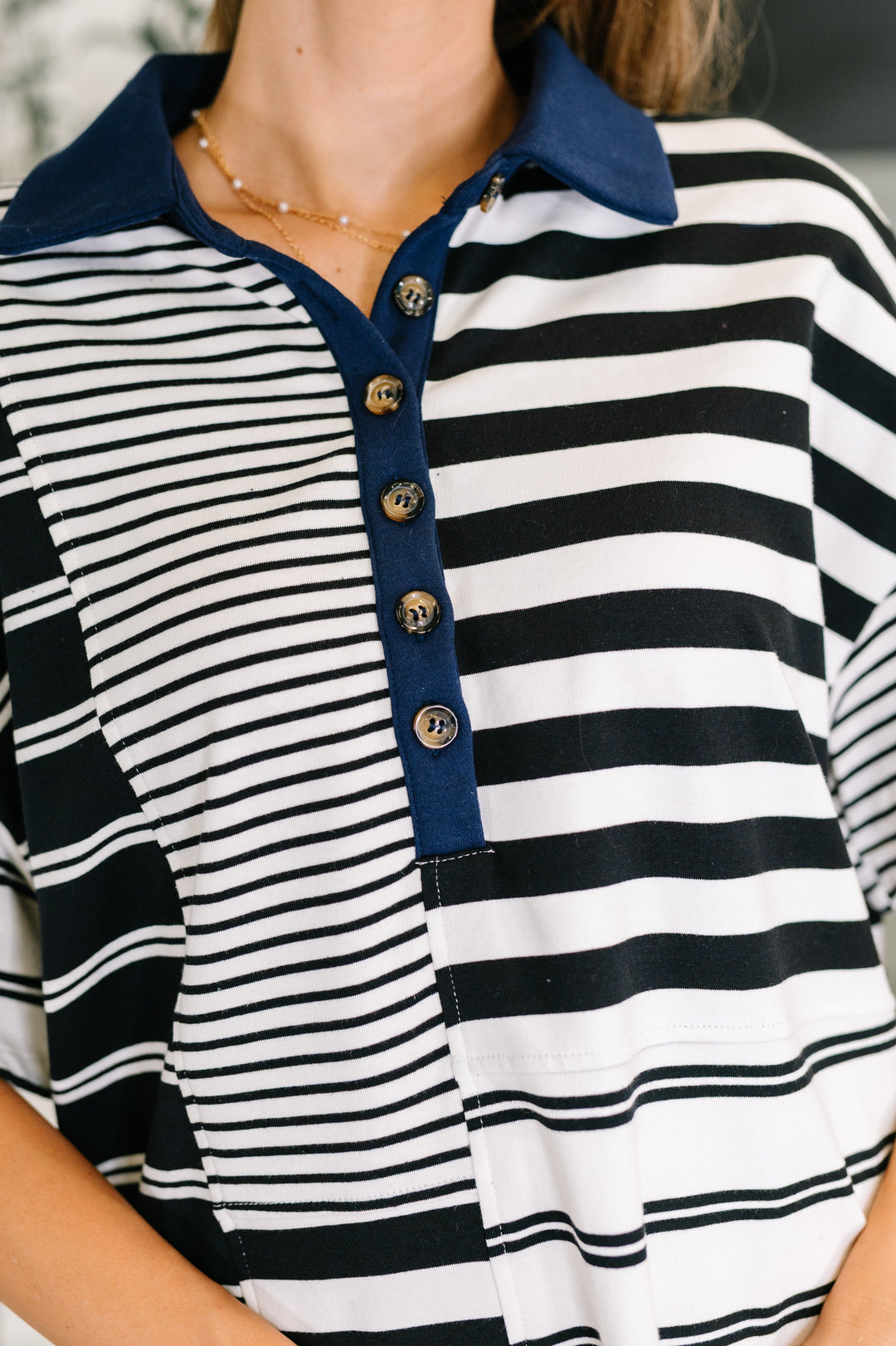 Everlasting Love Striped Collared Dress in Black and Navy - 3/30