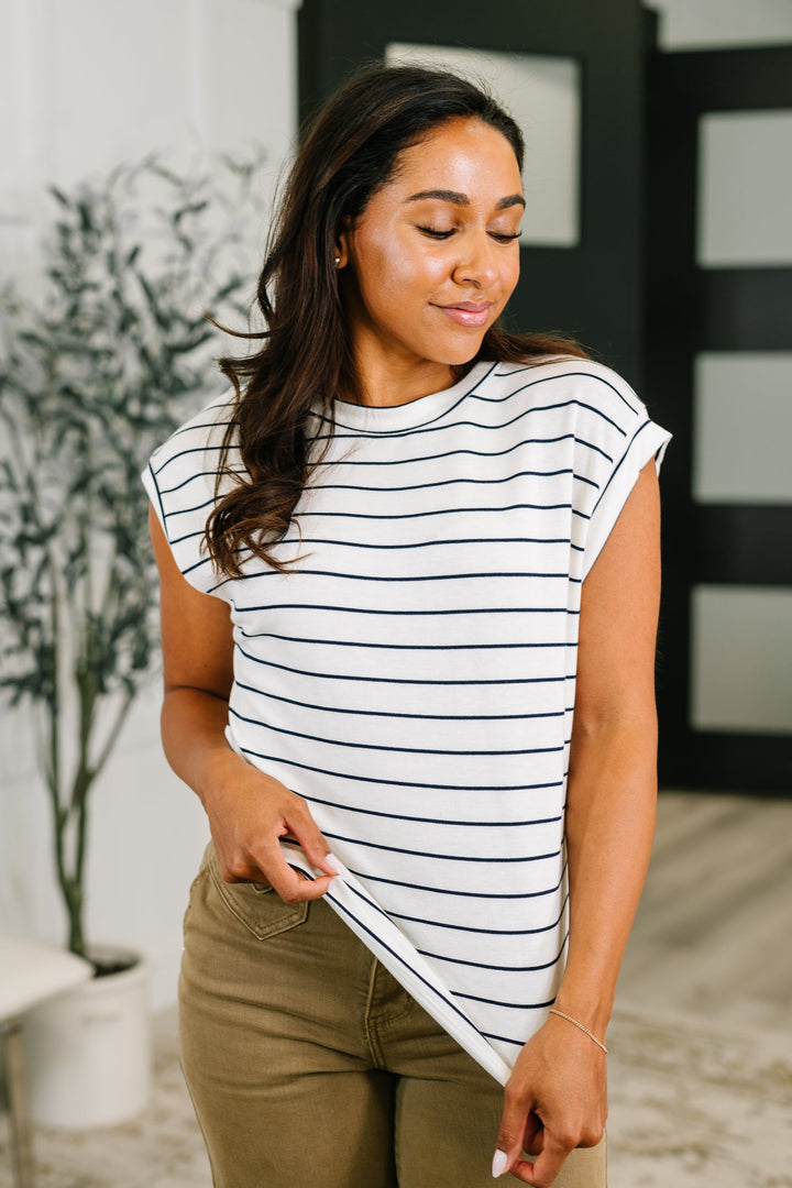 Everything In Between Striped Cap Sleeve Tee - 6/30