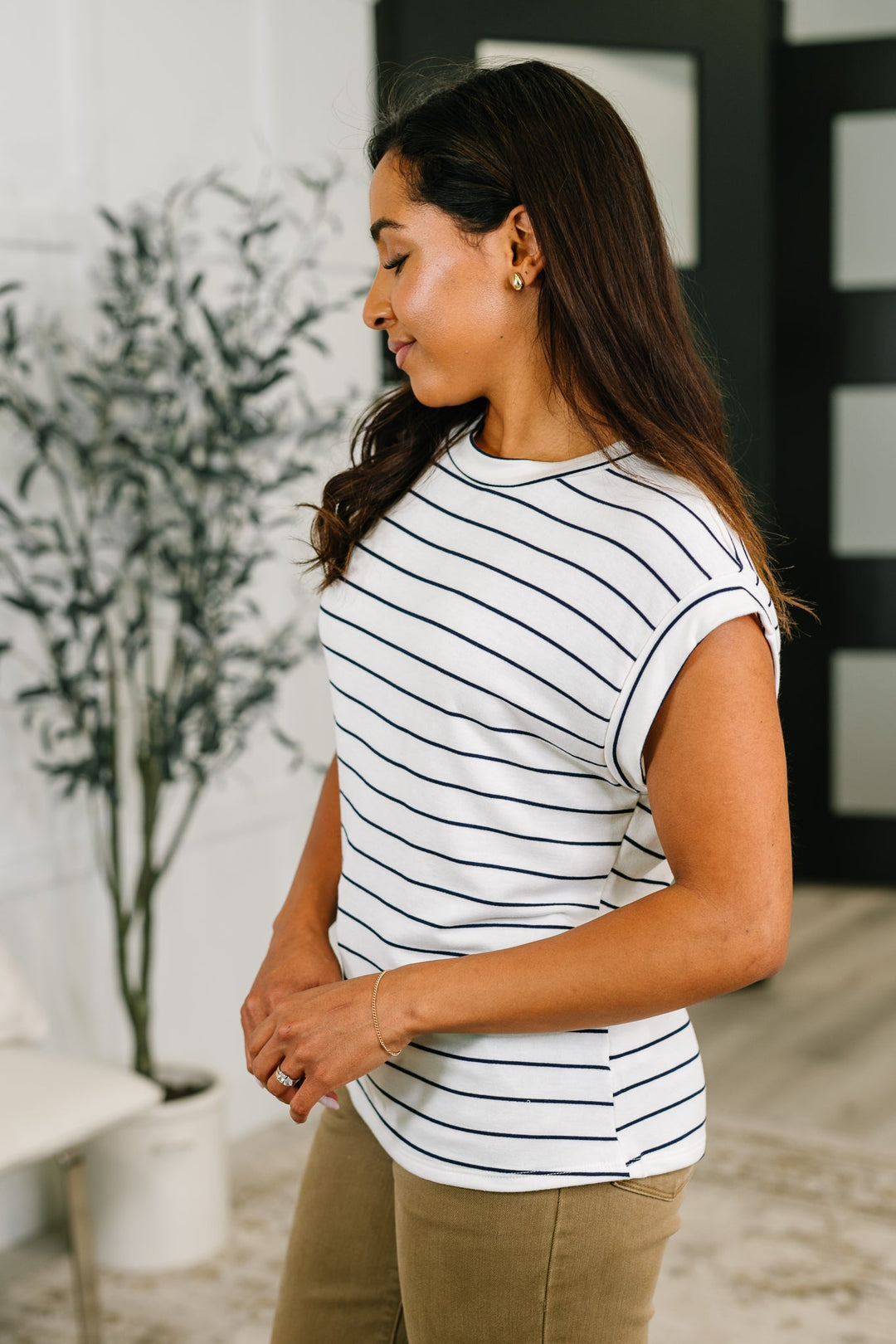 Everything In Between Striped Cap Sleeve Tee - 6/30