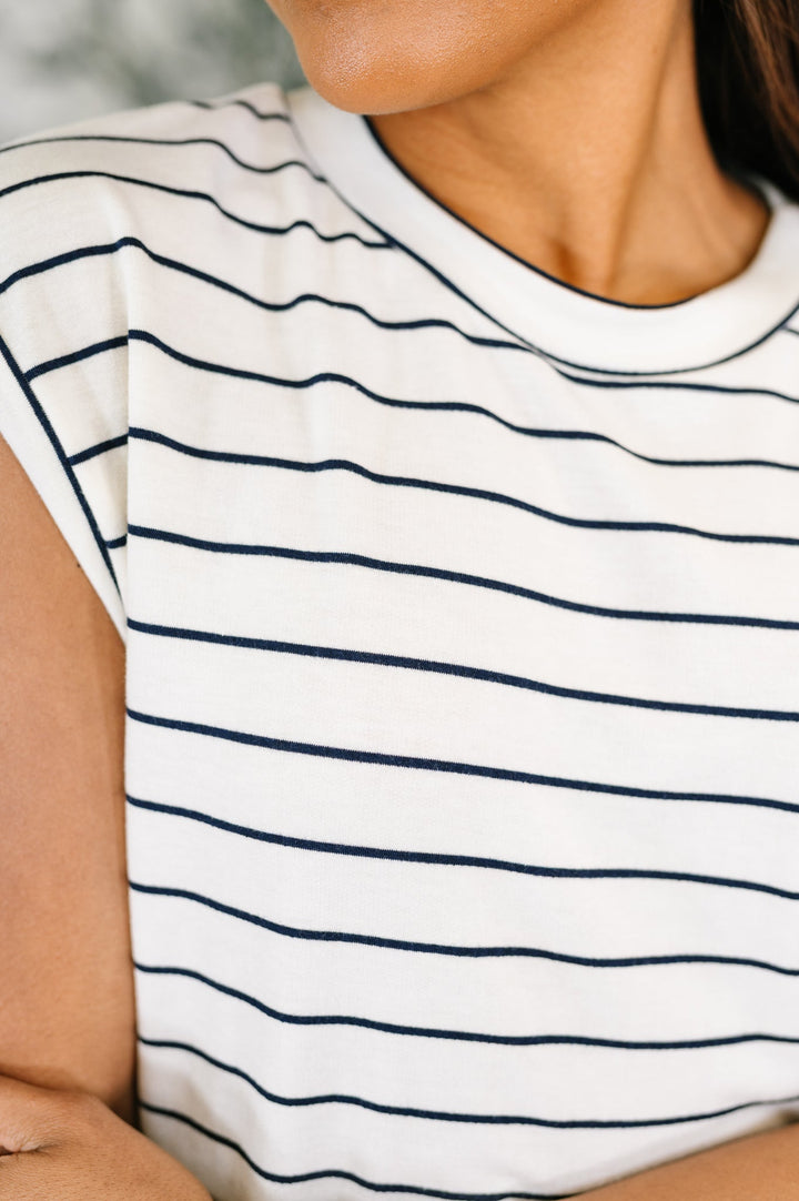 Everything In Between Striped Cap Sleeve Tee - 6/30