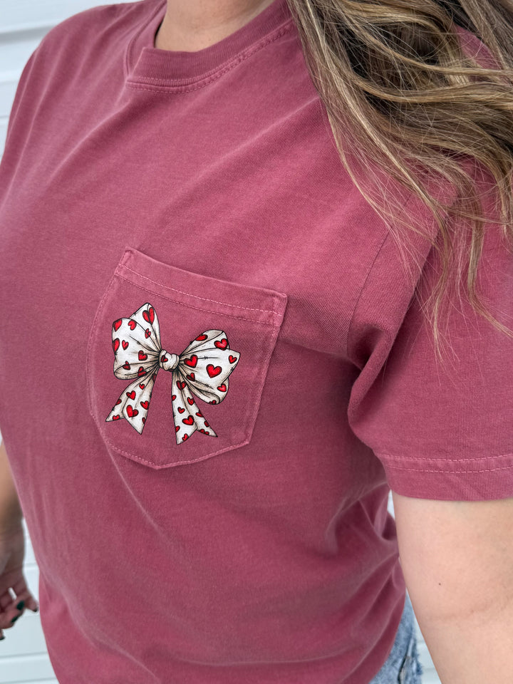 by PrepO: Heart Print Bow Pocket Graphic Tee (Ships in 2-3 Weeks)