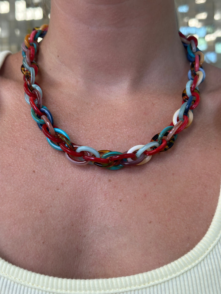 Acetate Linked Necklace - Tortoise Multi